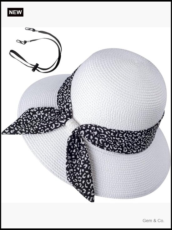 Wide Brim Straw Sun Hat UPF 50 with Chin Strap Floppy Foldable display picture 2